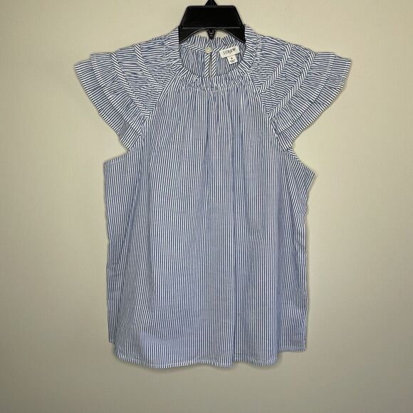 J.CREW Top Women Small Blue Striped NEW Flutter Sleeve Blouse 100% Cotton CA403 - Picture 3 of 13